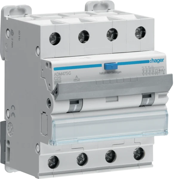 Hager RCBO Fehlerstrom-Schutzschalter ADM475C, 4P, EAN 3250611020325