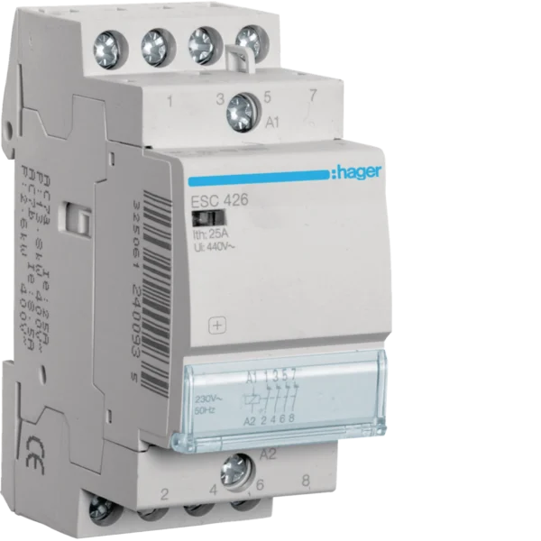 Hager Installationsschütz 25A 4 Öffner 230V ESC426, EAN 3250612400935