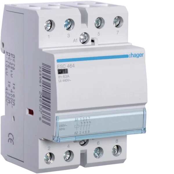 Hager Installationsschütz 63A ESC464, 4 Öffner, EAN 3250612401376.