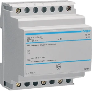 Hager Sicherheitstrafo ST313, 230V Umwandlung, EAN 3250615703132.