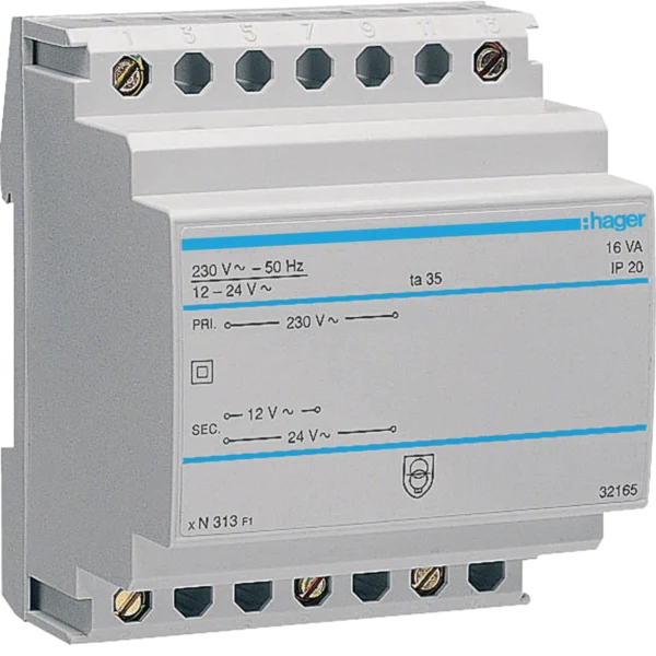 Hager Sicherheitstrafo ST313, 230V Umwandlung, EAN 3250615703132.