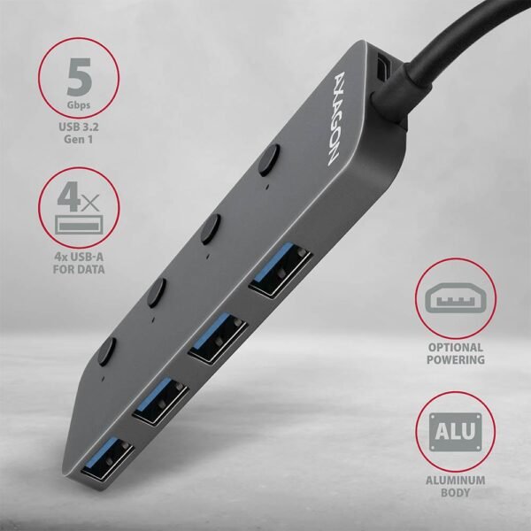 AXAGON I/O USB HUB SCHALTER 4PORT/0.2M HUE-MSA AXAGON – Bild 2