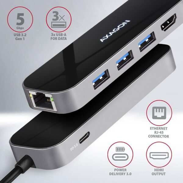 AXAGON I/O HUB USB-C 6IN1/0.2M HMC-6GL AXAGON – Bild 2